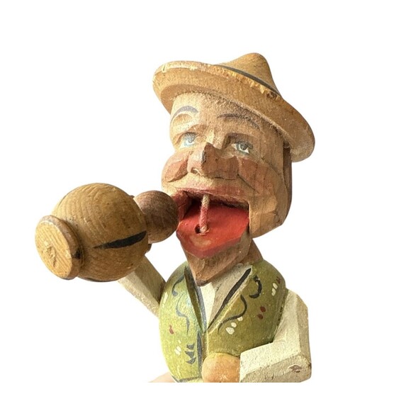 Vintage ANRI Hand Carved Man with Wine Bottle Mechanical Wooden Bottle Stopper - Picture 2 of 14